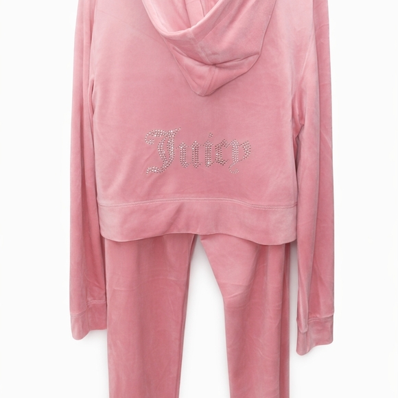JUICY COUTURE OG Bling Velour Tracksuit Hoodie & Pants Flamingo Pink LARGE - Picture 3 of 7